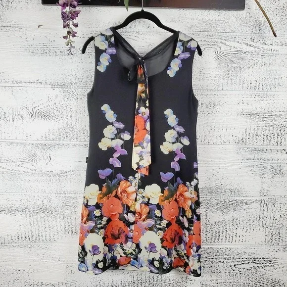 Ivy Moda Silk Blend Floral Mini Sleeveless Neck Tie Dress - Picture 4 of 9